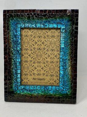 Pier 1 Imports Turquoise Mosaic Iridescent Glass Picture Frame 5x7 Photo READ